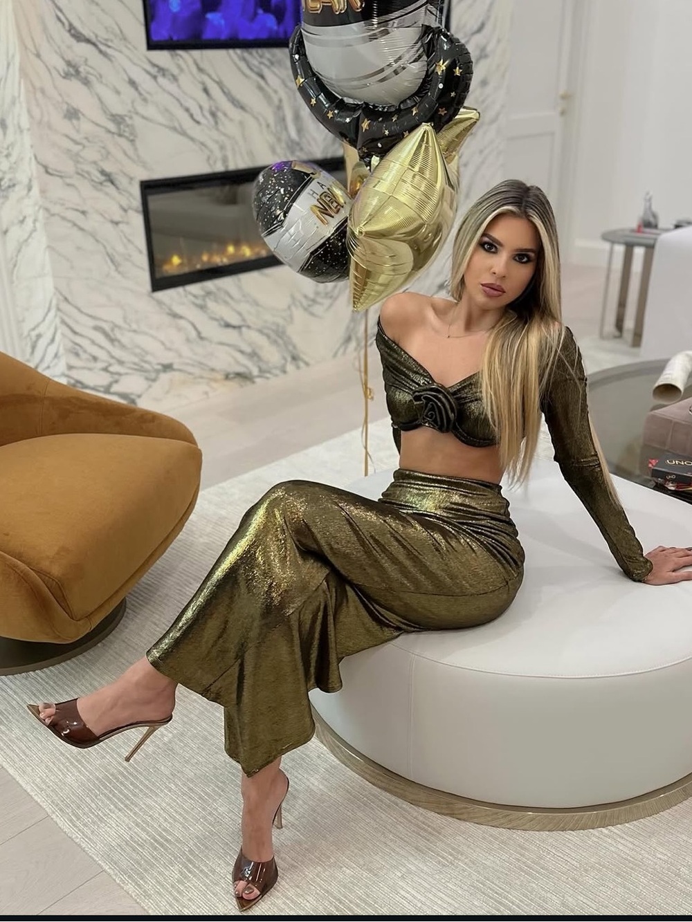 Camila Coelho Metallic Olive Wide-Leg Pants Set